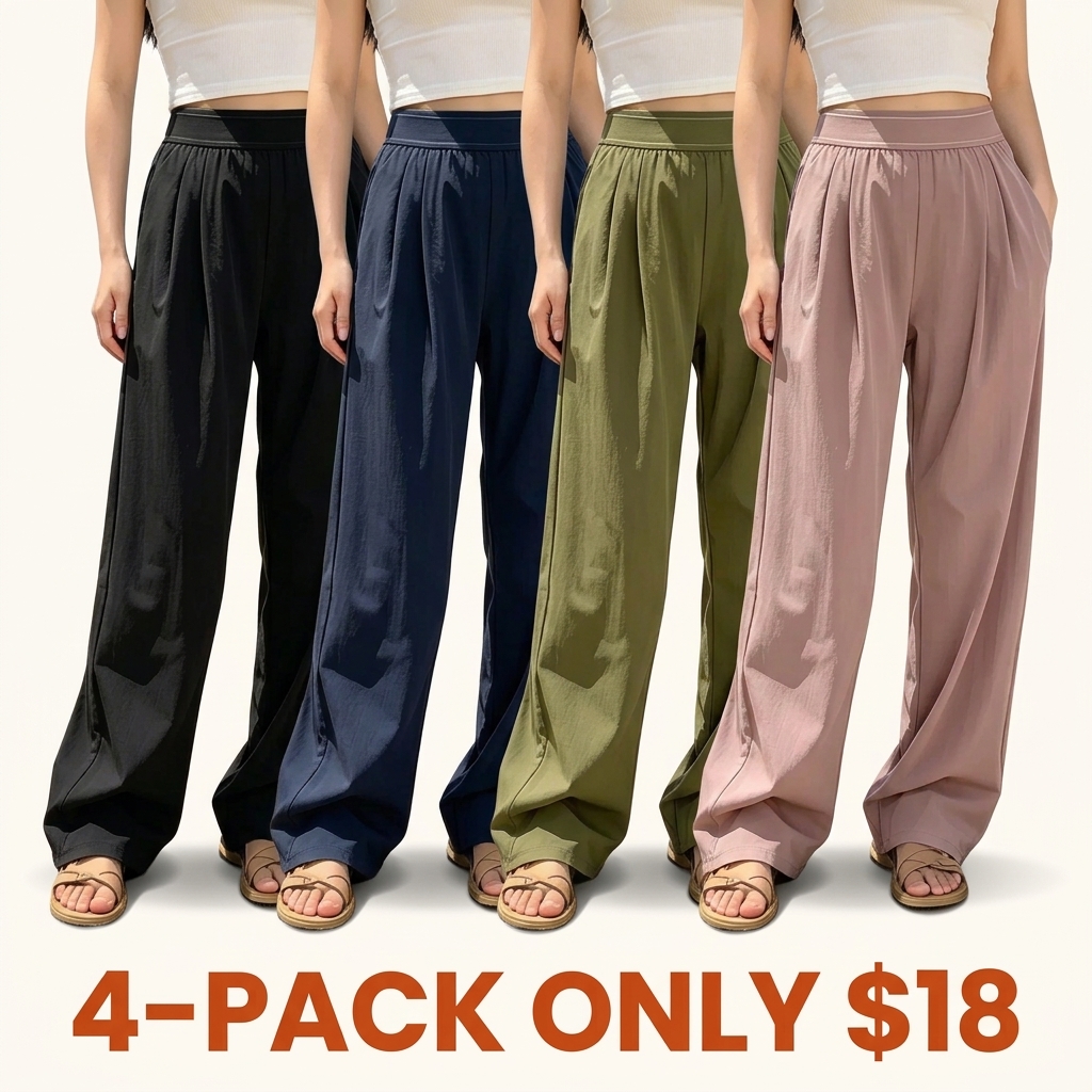 Women's High-Waisted Wide-Leg Casual Pants (with Pockets)