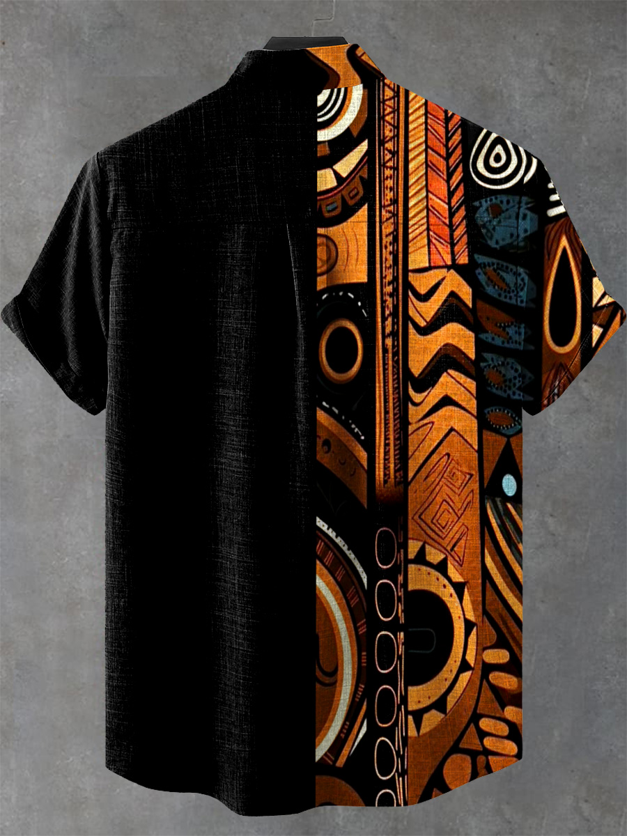 Africa Tribal Abstract Geometric Stripes Art Print Casual 100% Cotton Shirt