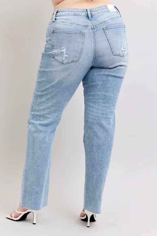 Blue Full Size Midi Rise Light Wash Dad Jeans Plus Size