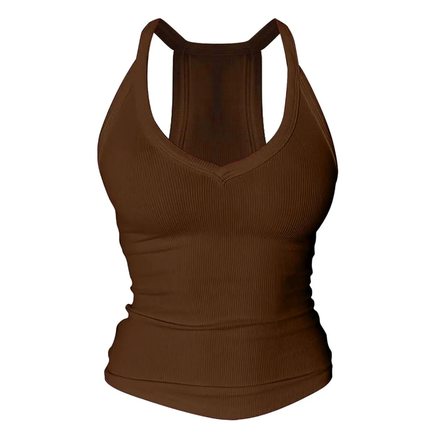 Women's V-Neck Racerback Cotton Tank Top Fitted Cami with Built-In Shelf Bra Basic Sleeveless Shirt