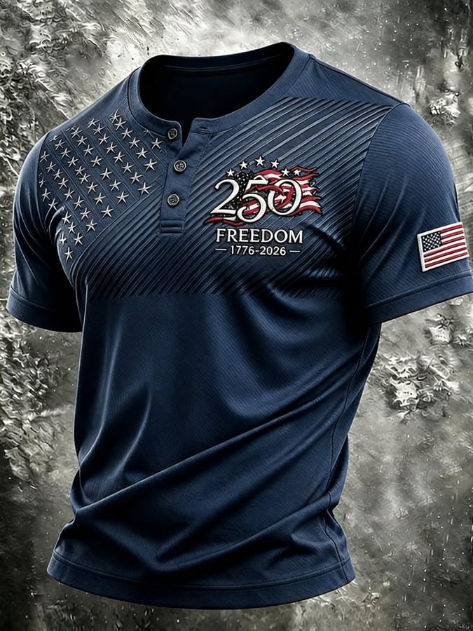 Men's Vintage Independence Day Patriot Henley T-Shirt
