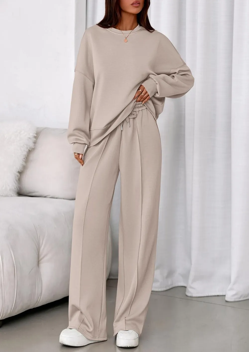 2 Piece Sets For Women Fall Trendy Long Sleeve Sweatshirt Wide Leg Pants Loungewear