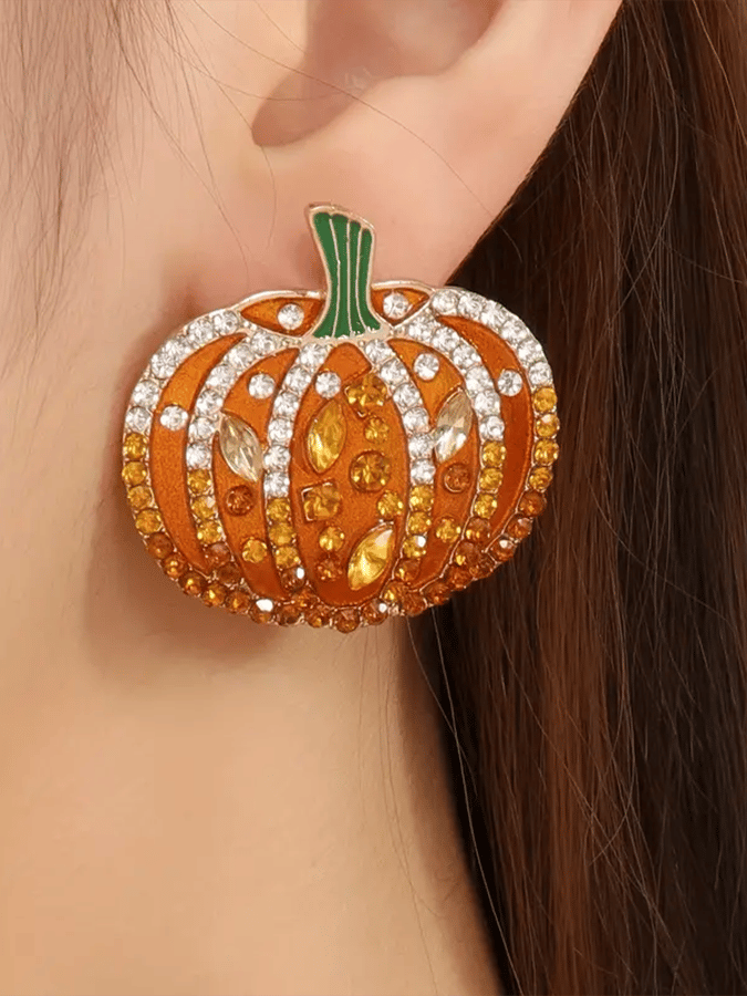 Halloween Sparkling Pumpkin Stud Earrings
