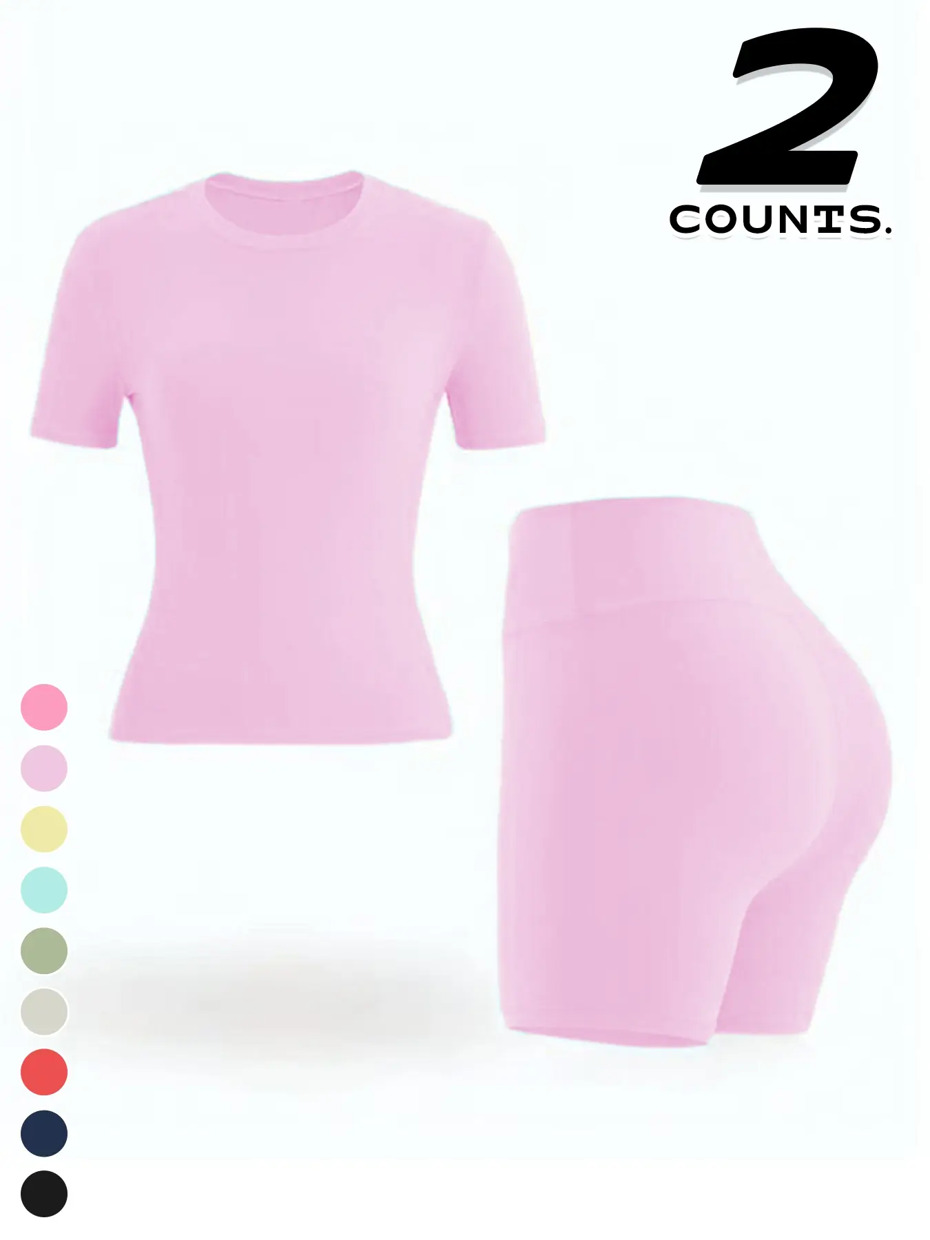 🔥🔥9 PACKS $27 | Women's Two-piece Solid Color Tee & High Waist Skinny Shorts Tracksuit Set
