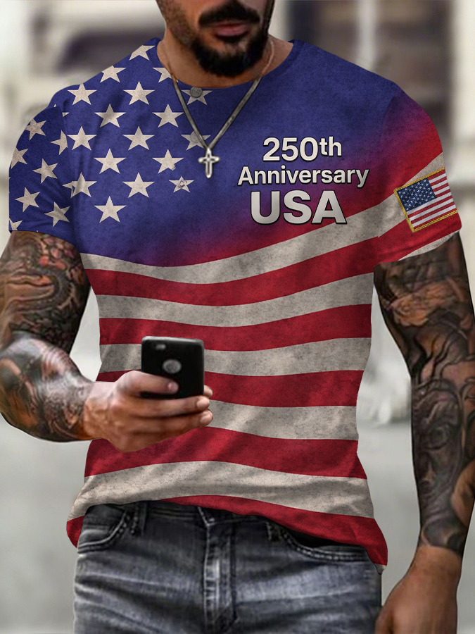 Men'S Retro Independence Day Printed Short Sleeved T-Shirt