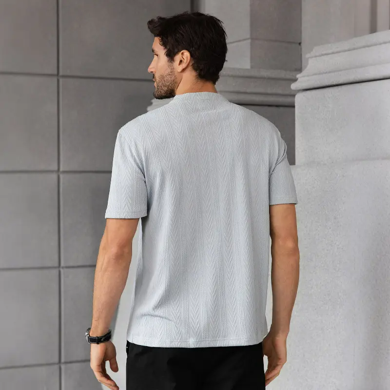 Men’s Textured Henley T-Shirt Short Sleeve Casual Top – Lightweight Breathable Summer Shirt