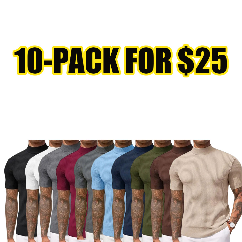 Men's Ribbed Mock Neck Short Sleeve Sweater – Casual Knit Pullover Tee