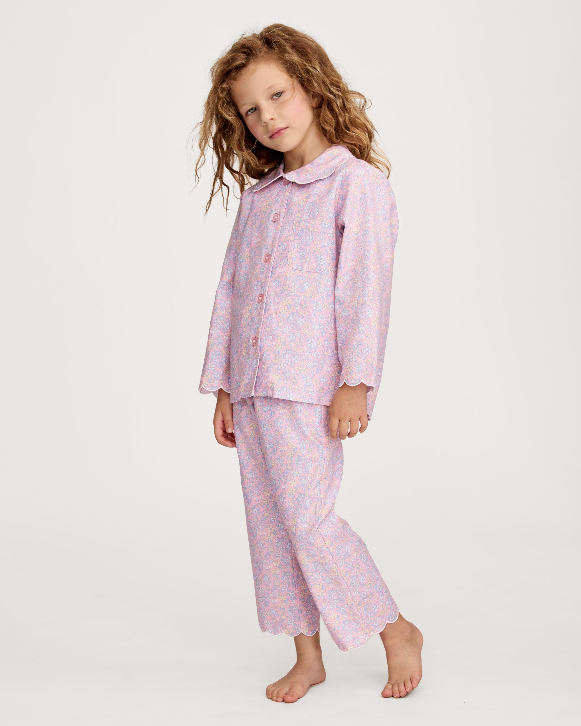 Kid's Twill Colette Pajama Set in Fleur Blush