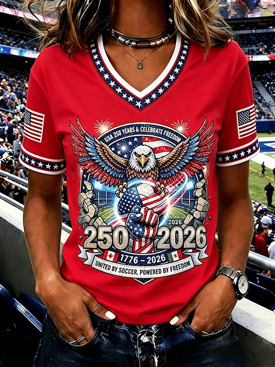 American Soccer Fan Patriotic Graphic Print Women'S Casual T-Shirt