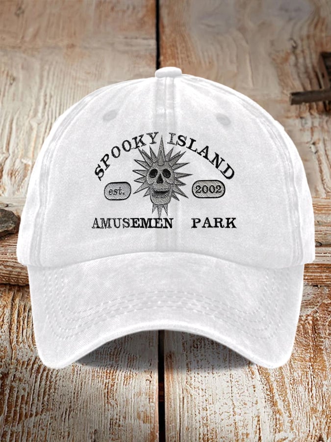 Retro Halloween Spooky Island Amusement Park Print Baseball Cap