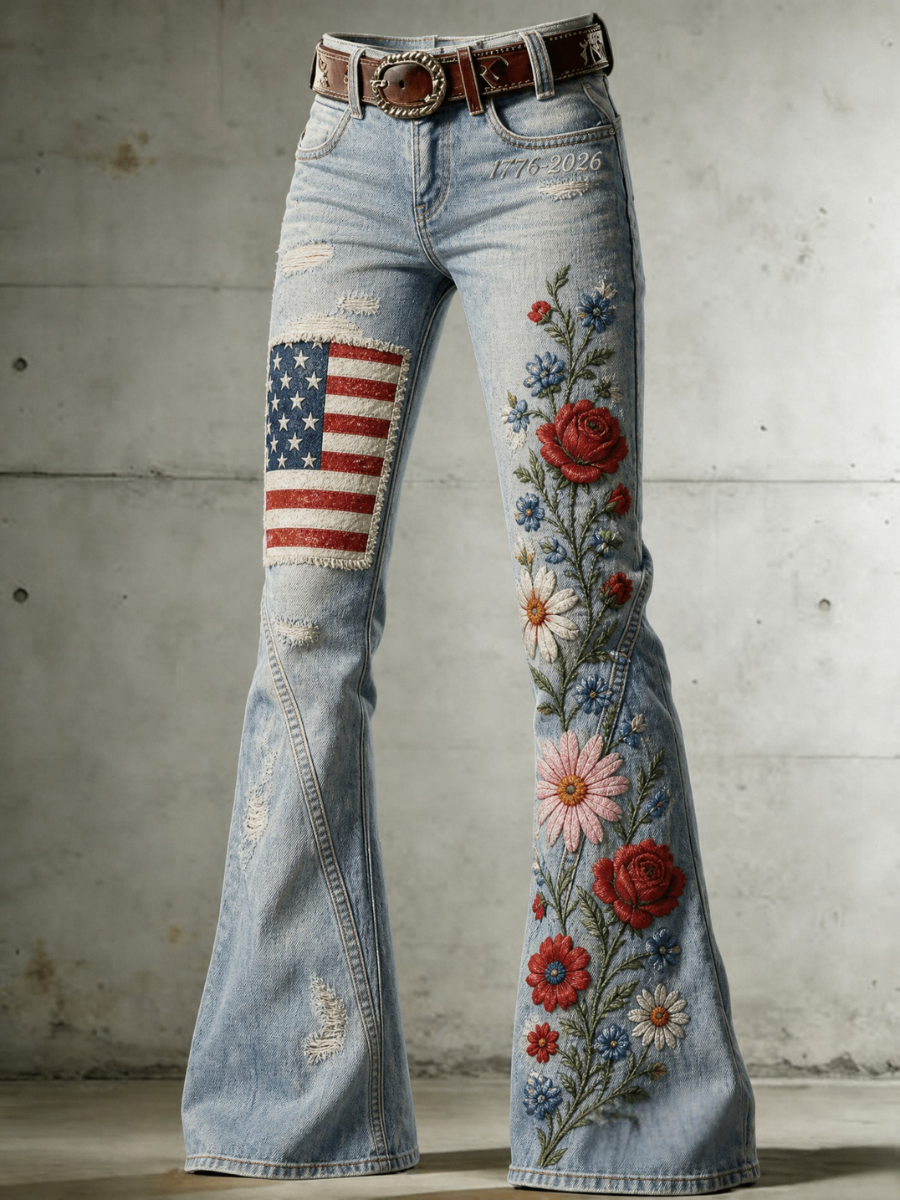 Women's 250th Anniversary Hot Diamond Printed Casual Jeans
