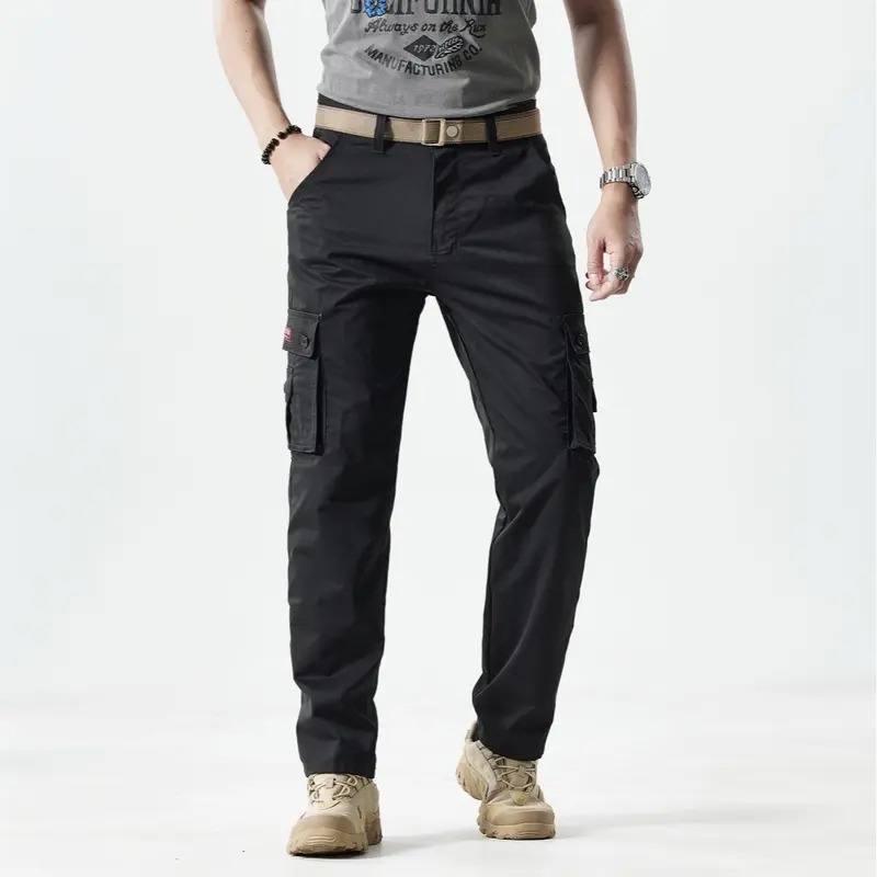Men's Slim-Fit Solid-Color Straight-Leg Cargo Khakis—Multi-Pocket Trousers for Casual Daily Wear
