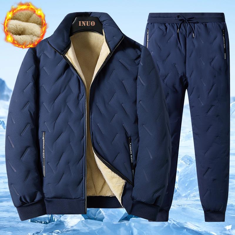 Men's Winter Coat Fleece Windproof Thickened Lamb Velvet Cotton-Padded Jacket Loose Vest Warm Two-Piece Set