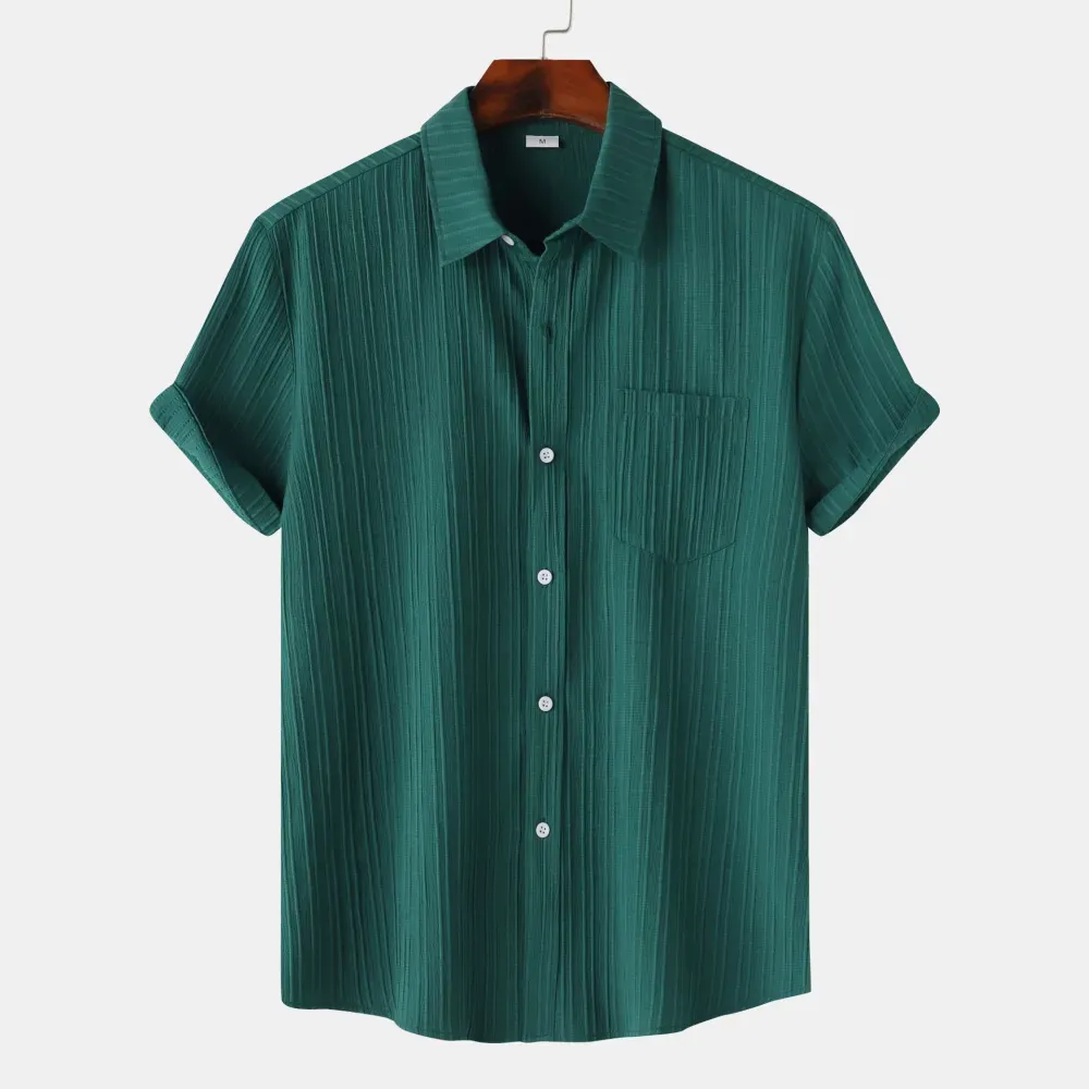 2025 Summer New Men'S Solid Color Lapel Short Sleeve Shirt Men