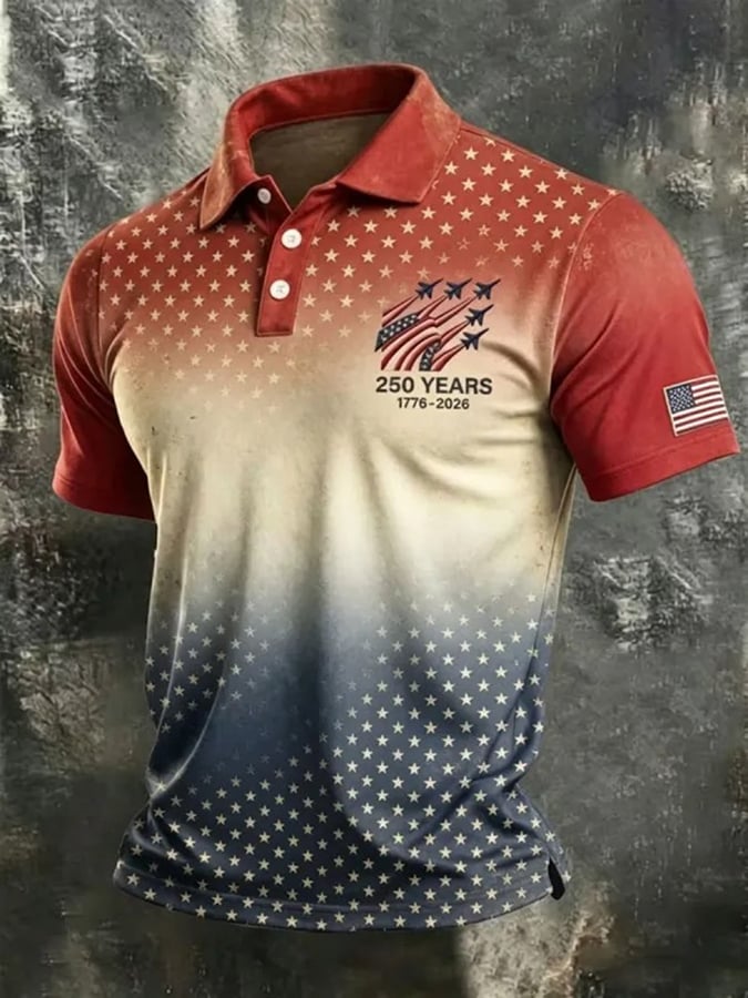 Men's Vintage USA 250th Anniversary Print Polo Shirt