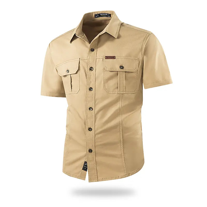 Lightweight, multi-pocket short-sleeve utility shirt for summer outdoor leisure.
