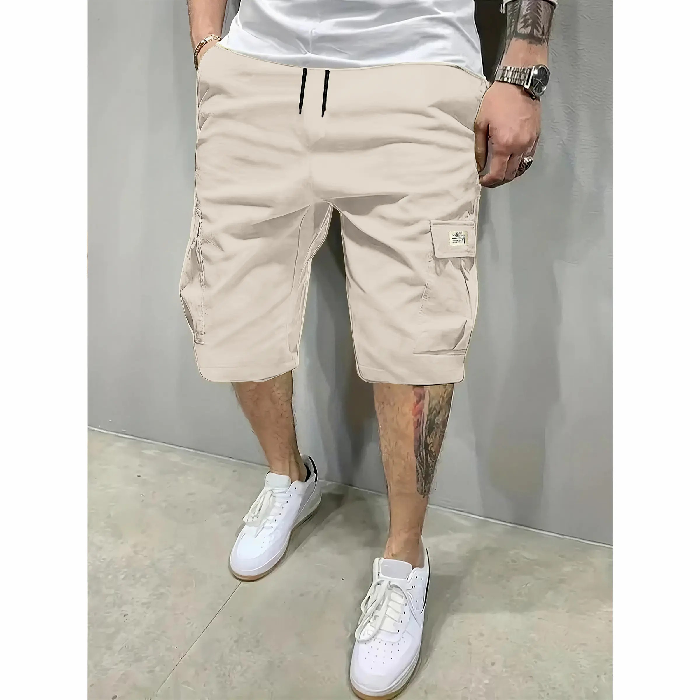 Men's 7-Pack Fitted Cargo Shorts – Elastic Drawstring, Slanted Multi-Pocket, Lightweight Summer Bottoms