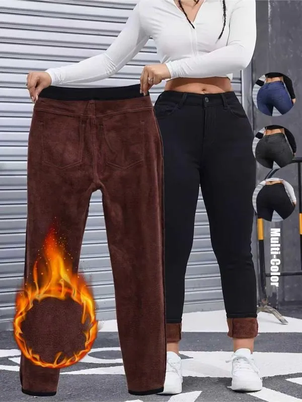 Women's Autumn/Winter Fleece-Lined Jeans