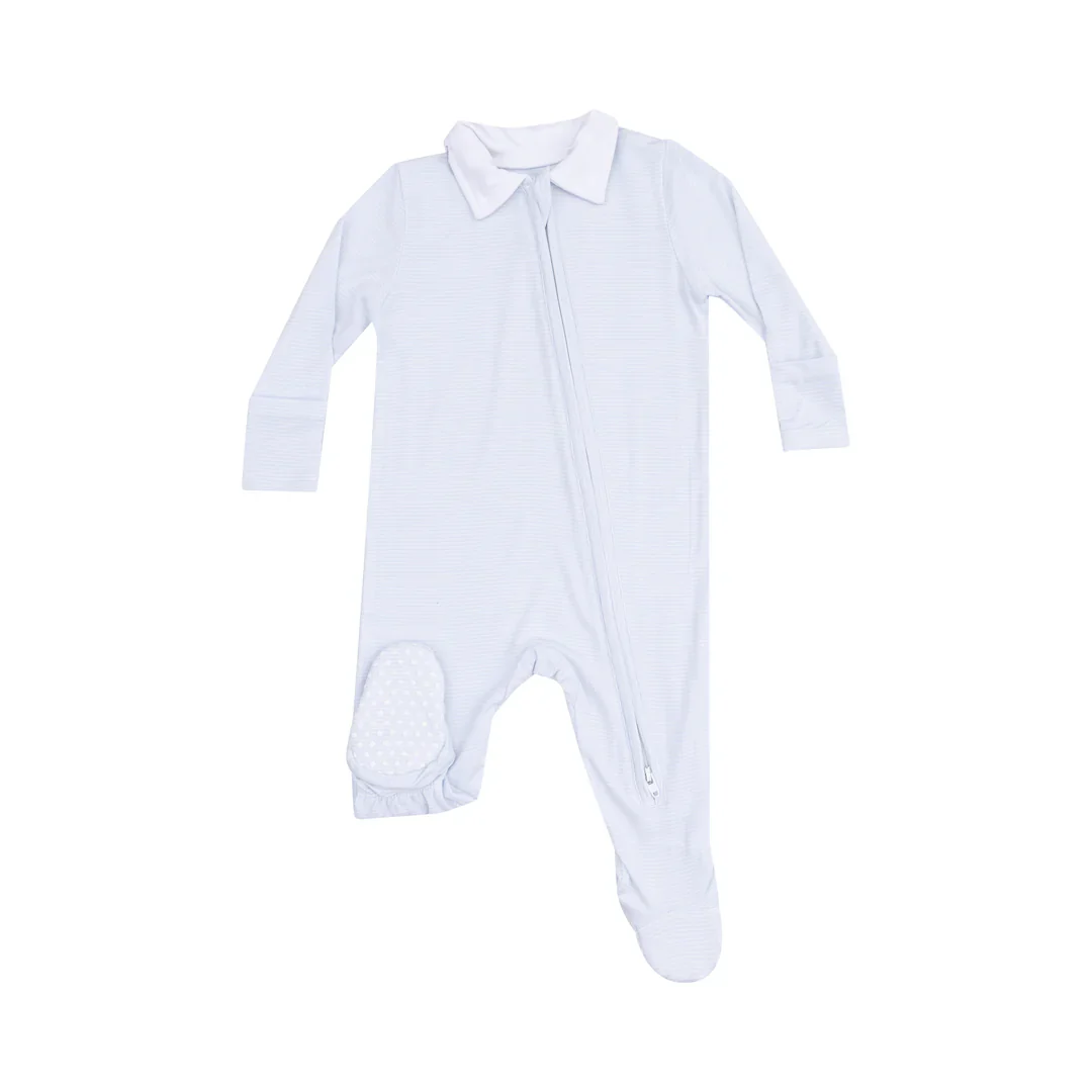 POLO 2 WAY ZIPPER FOOTIE - STRIPE CLASSIC BLUE