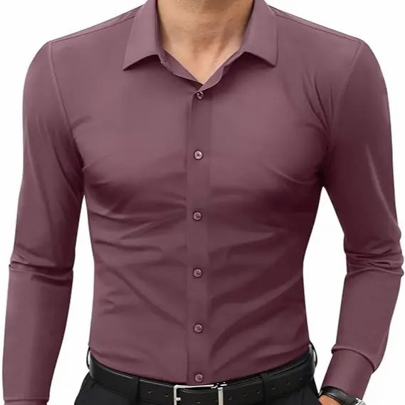 Men's 16-Way Stretch Slim Fit Dress Shirt – Breathable Quick Dry Long Sleeve Button Down, Wrinkle-Free Traveler Top