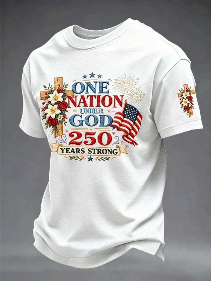 Men's America 250 Years Strong One Nation Under God Printed T-Shirt