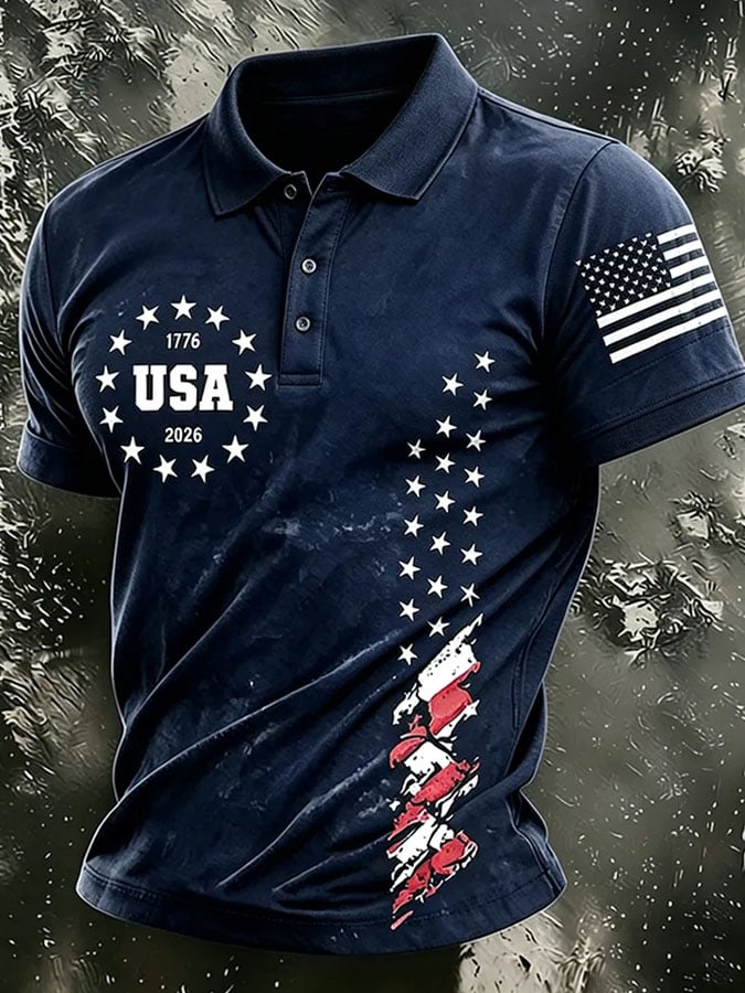Men's America 250th Anniversary Print Casual Polo Shirt