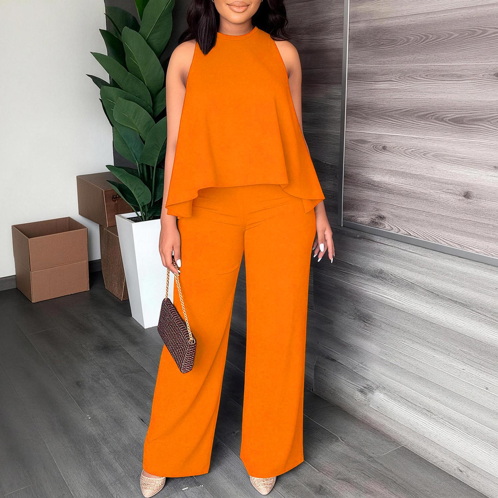 Women's Spring/Summer Two-Piece Set: Lightweight, Flowy Halter Top Paired with High-Waisted Wide-Leg Trousers