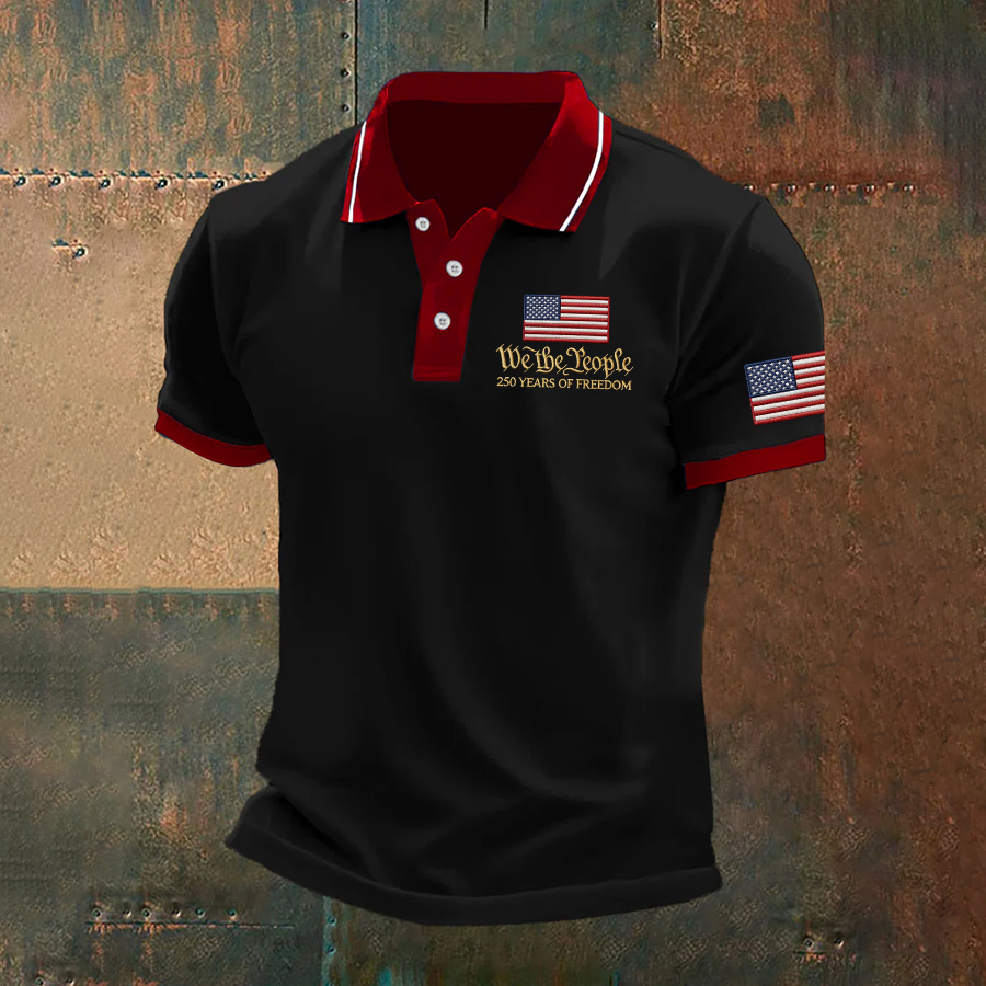 Men'S Retro American Flag Independence Day Print Casual Polo Shirt