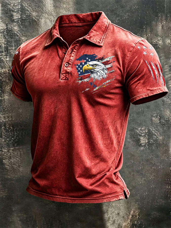 Men'S American Flag Print Casual Polo Shirt