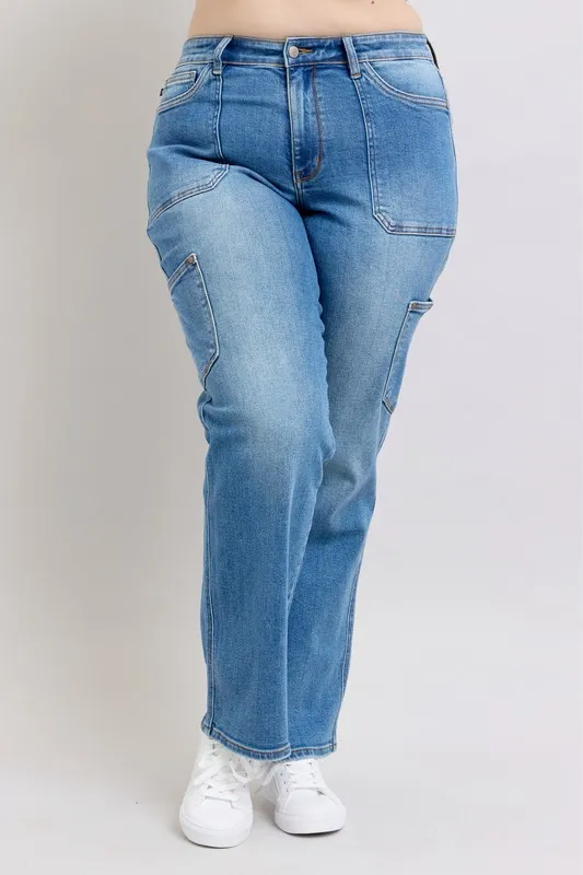 Blue Full Size High Waist 90's Straight Jeans Plus Size