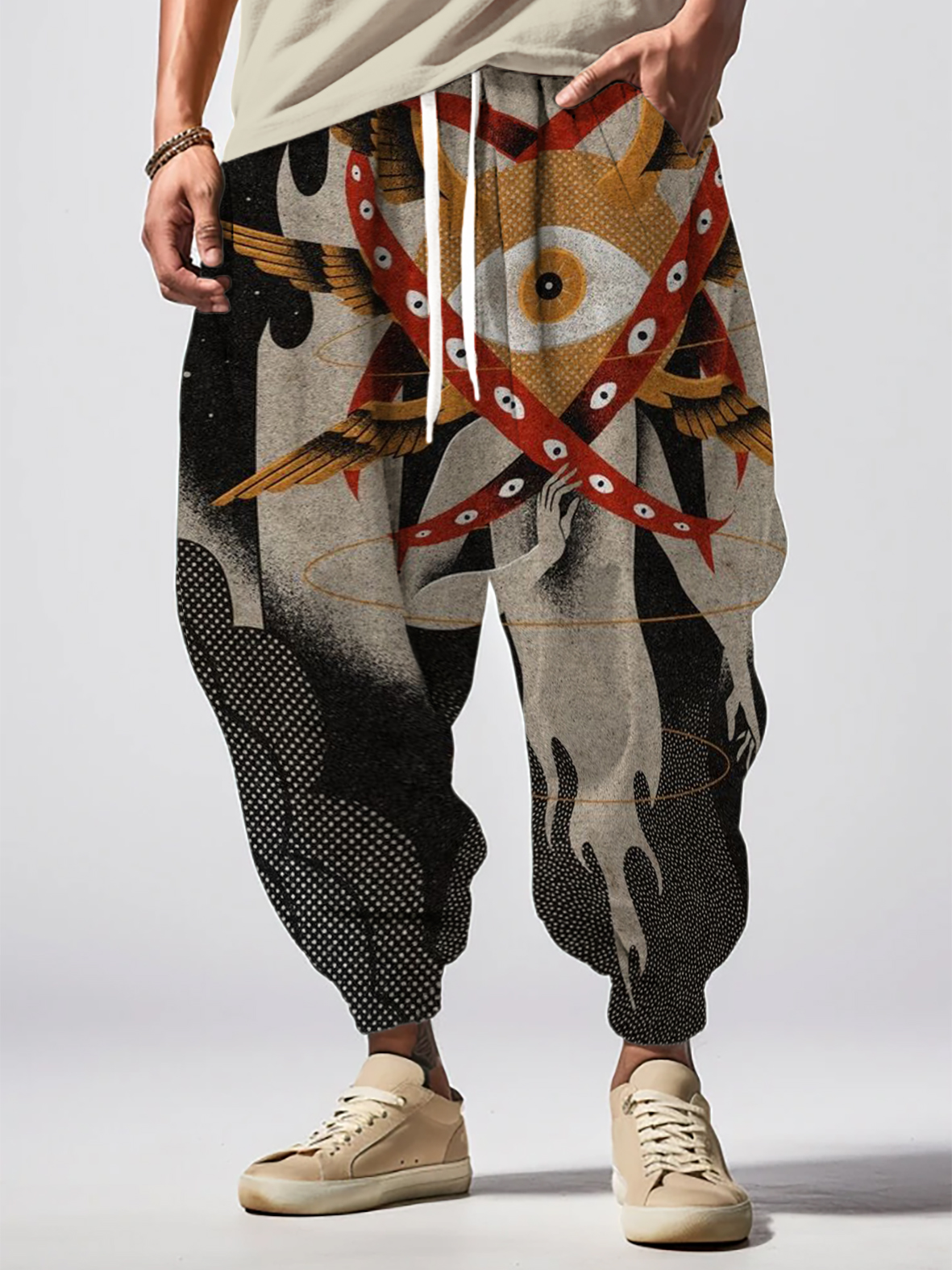 Men's Retro Cthulhu Myth Art Print Loose Drawstring Waist Sweatpants