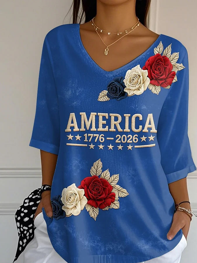 Women'S Floral V-Neck