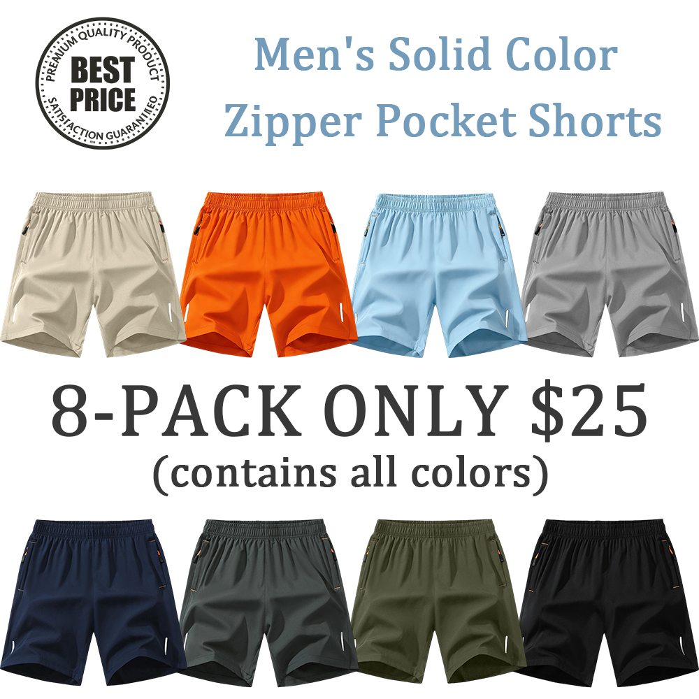 Men's Solid Color Zipper Pocket Shorts