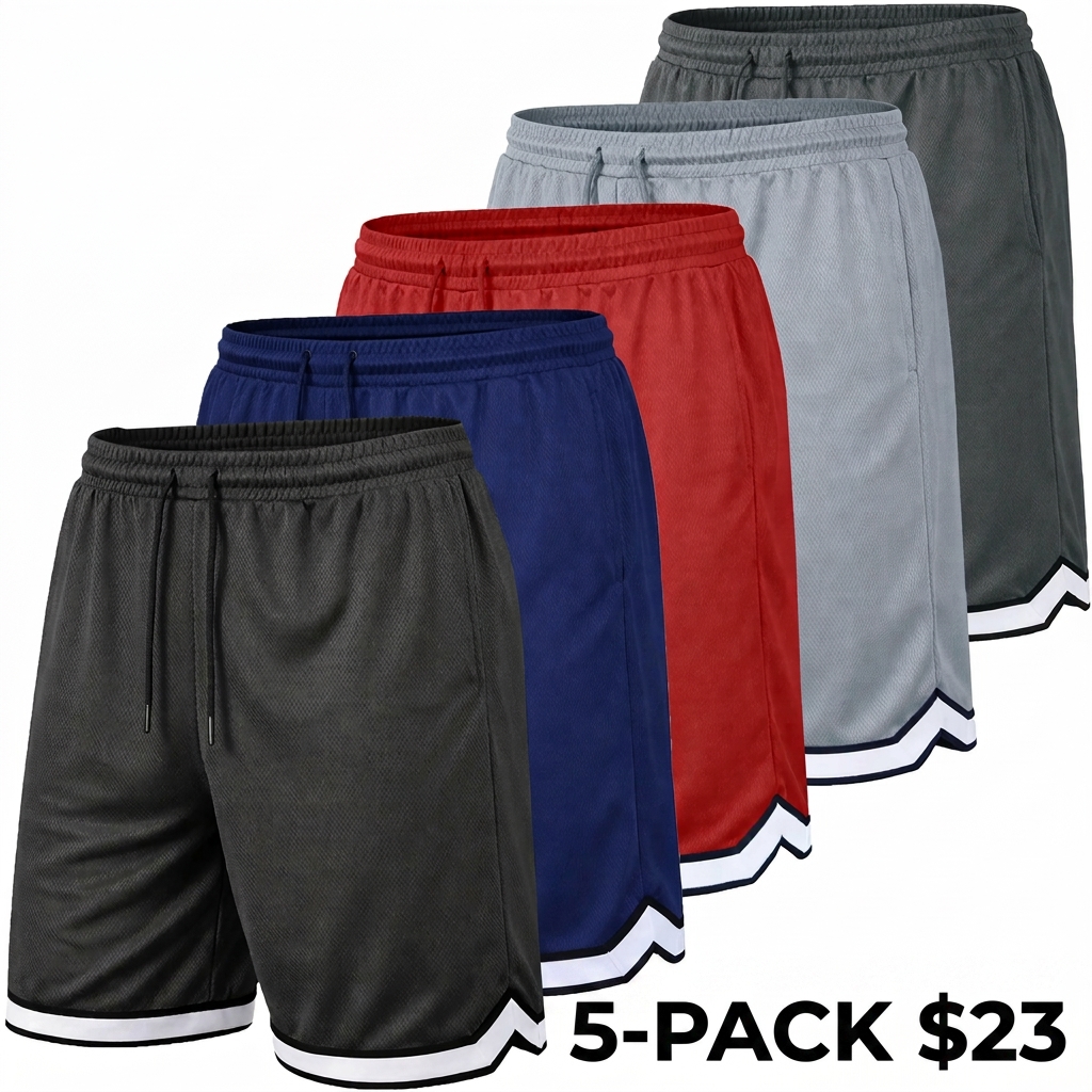 Men's 5-Pack Moisture Wicking Mesh Shorts – Active Performance Athletic Bottoms