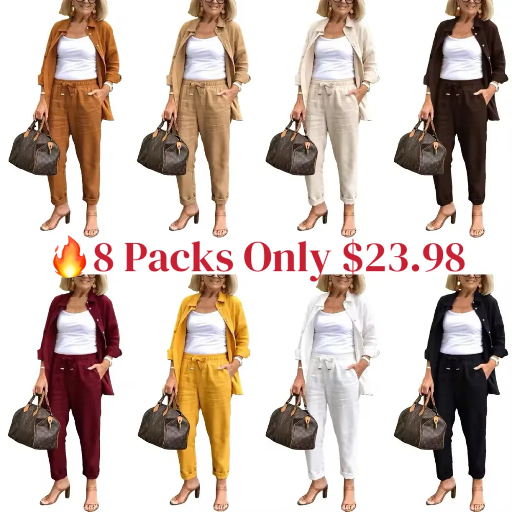 Solid Cotton Linen Women Suits  Casual