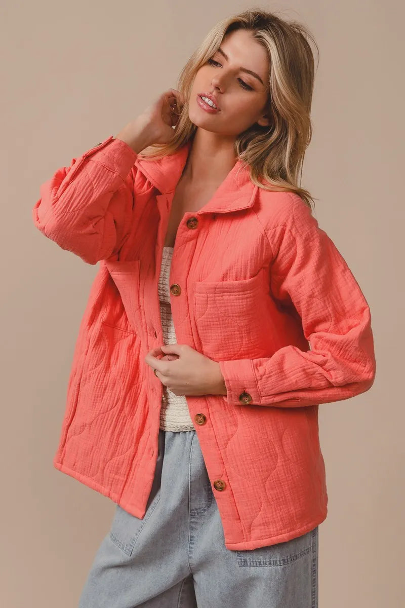 Quilted Wrinkle Gauze Long Sleeve Shacket