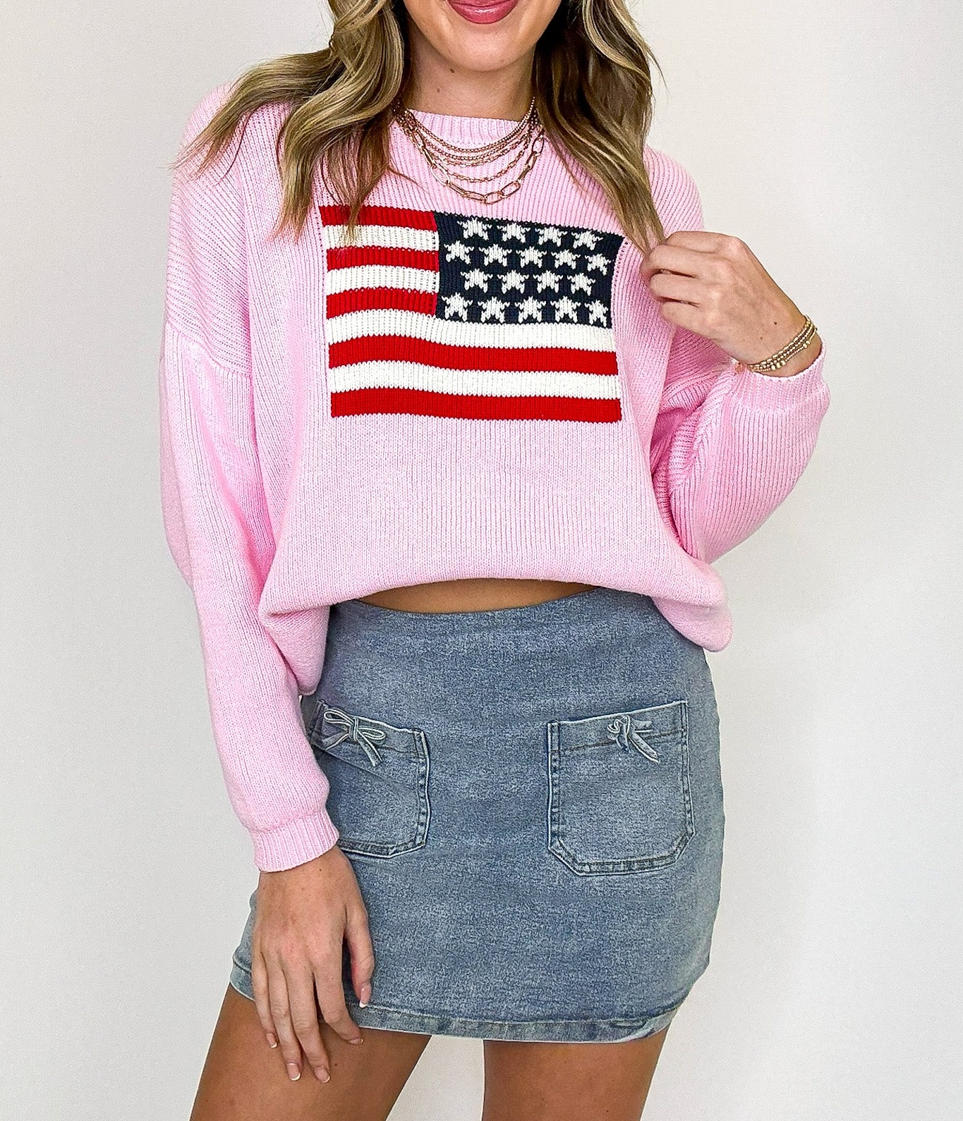 Cotton Candy Liberty American Flag Knit Sweater