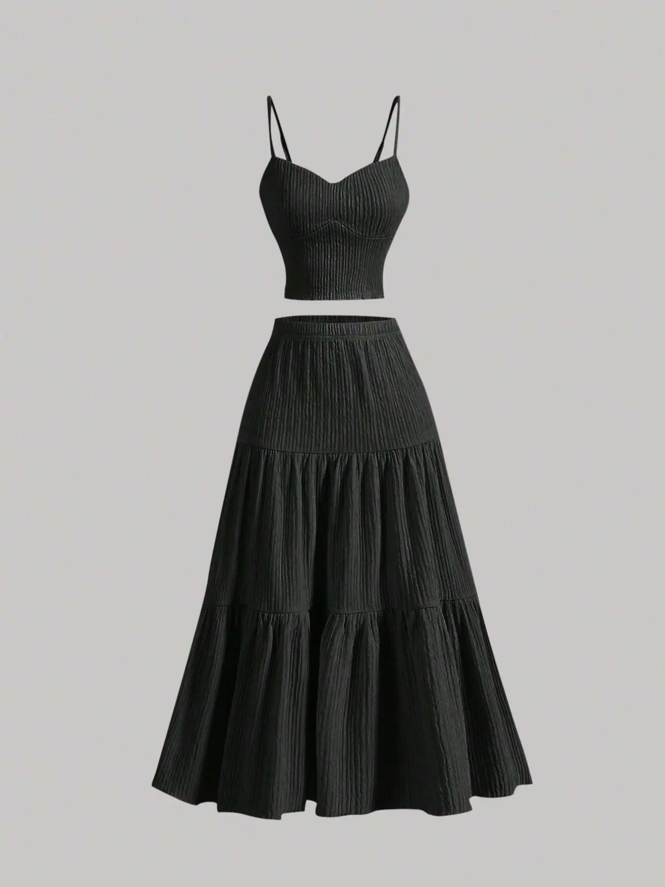 Women's Solid-Color Woven Cropped Camisole and A-Line Skirt Two-Piece Set