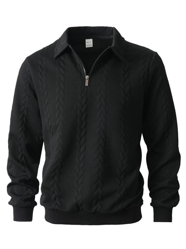 Men's Cable-Knit Polo Collar Half-Zip Pullover Sweater
