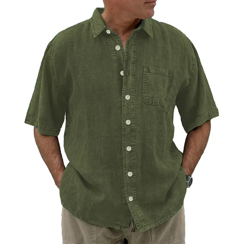 8-Pack Men's vintage cotton linen pocket short-sleeved shirt