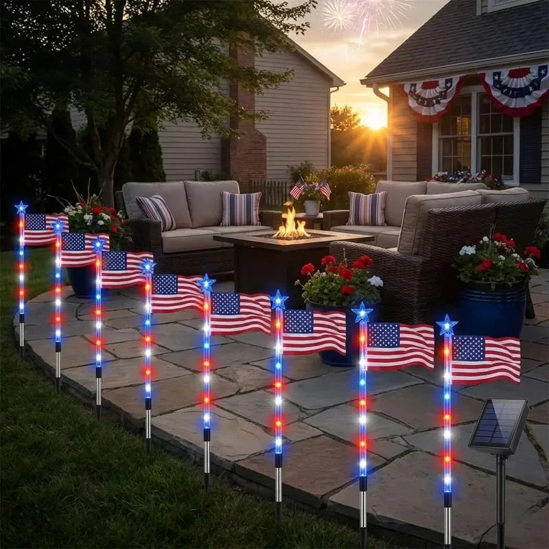 Outdoor Home Solar LED Lights US Flag Decoration Outdoor Flag
