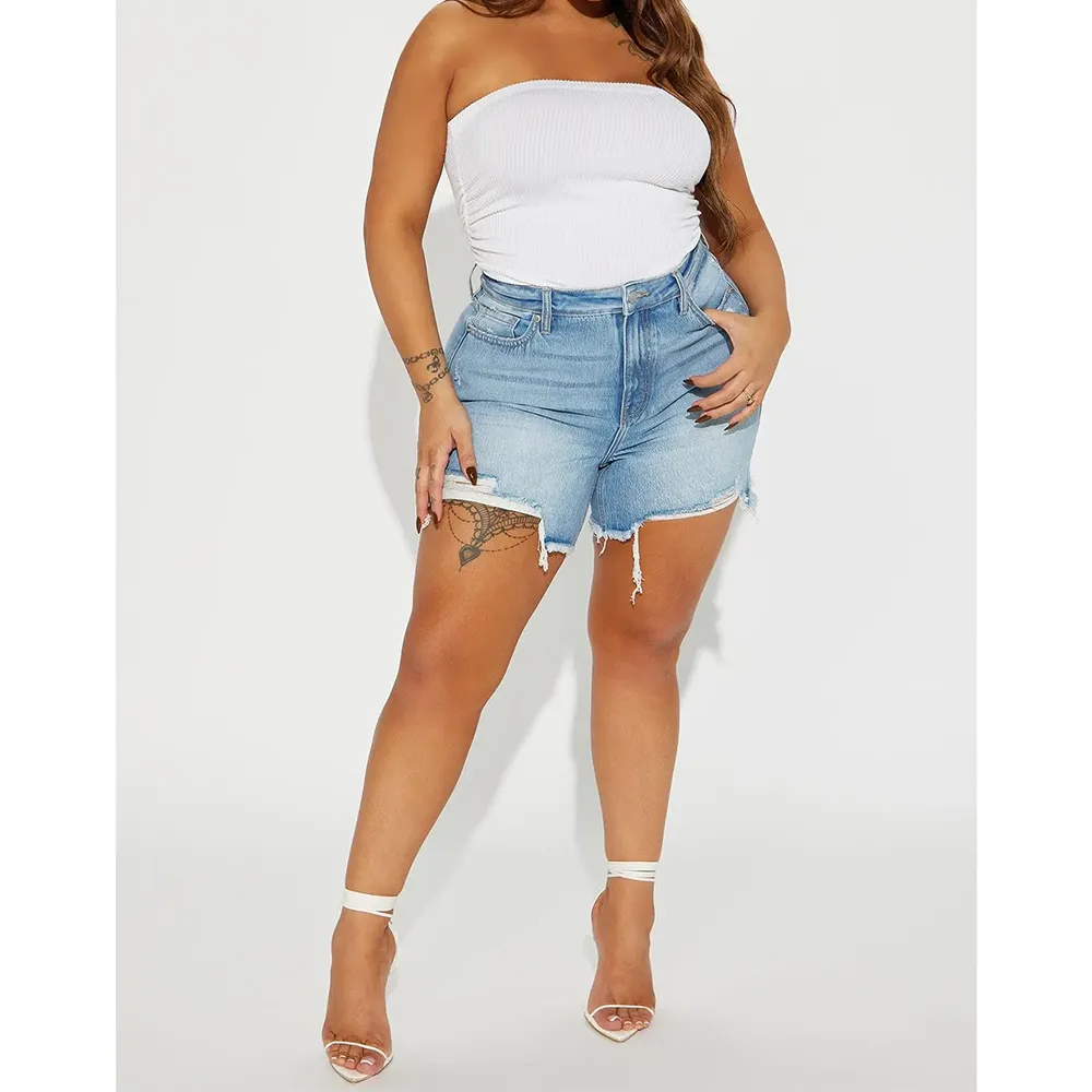 Women Ripped Denim Shorts