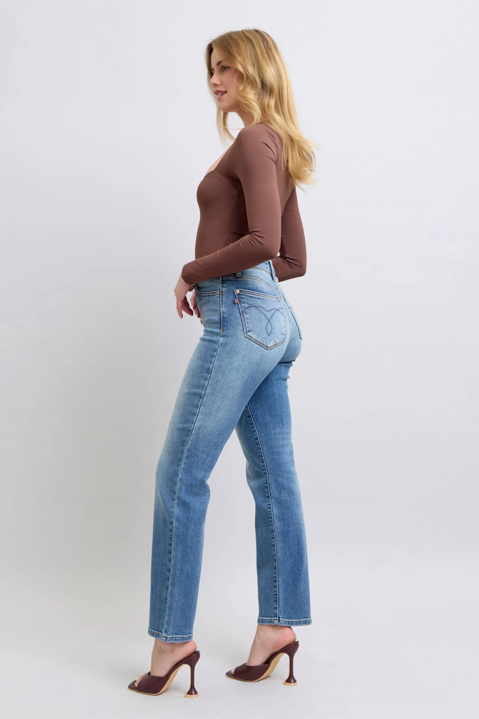 Blue Full Size Wash Thermal Straight Jeans with Pockets
