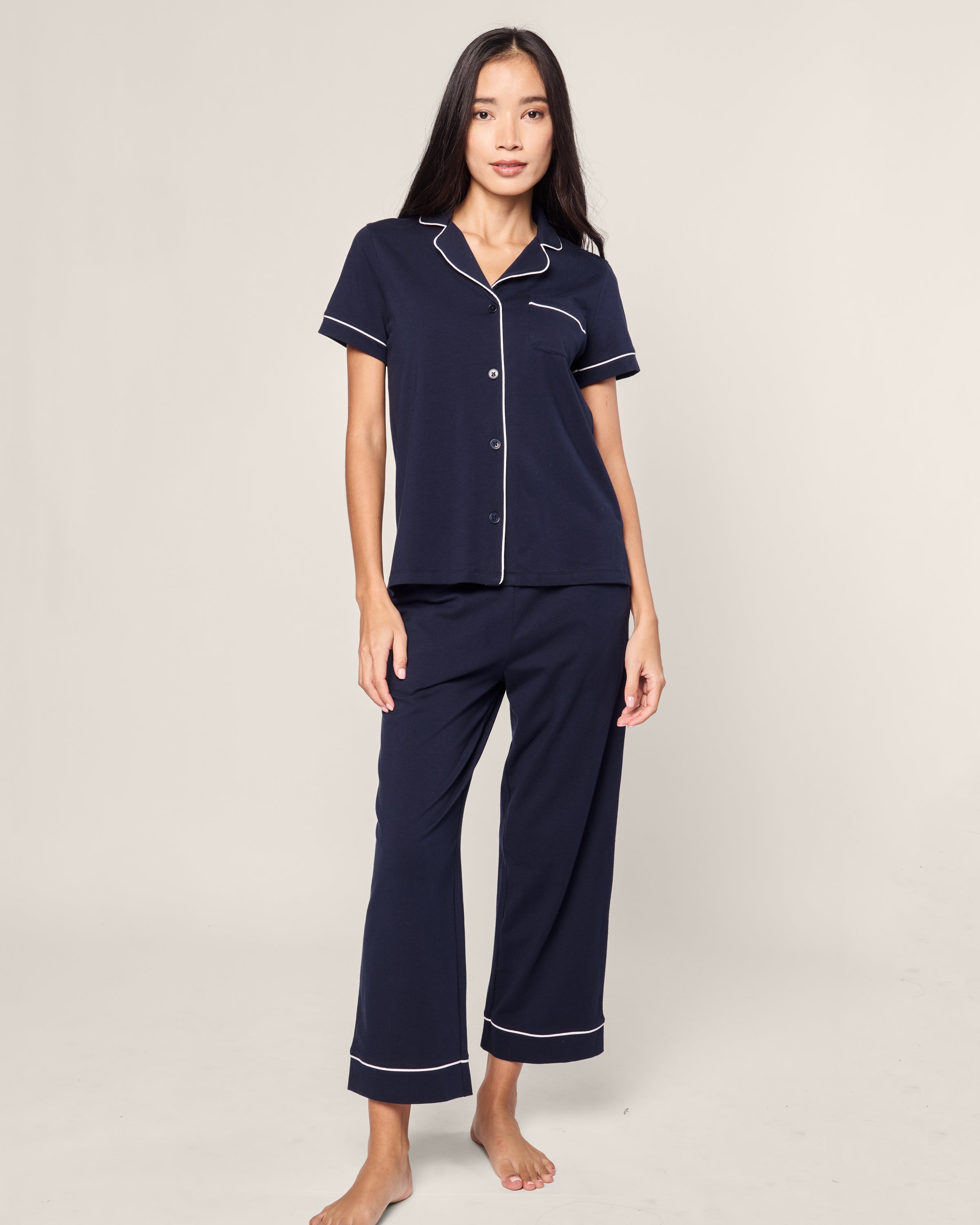 Women's Pima Cropped Pajama Set in Navy
