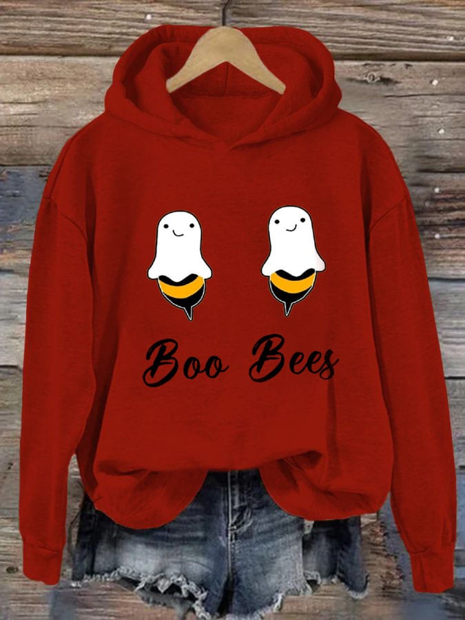 Women's Boo Bees Halloween Fun Print Casual Hooded Sweatshirt