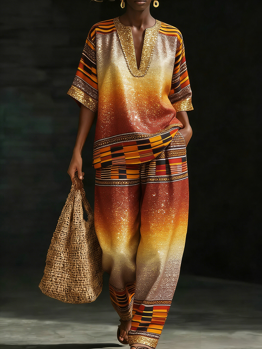 African Bohemian African Print Linen-Cotton Set