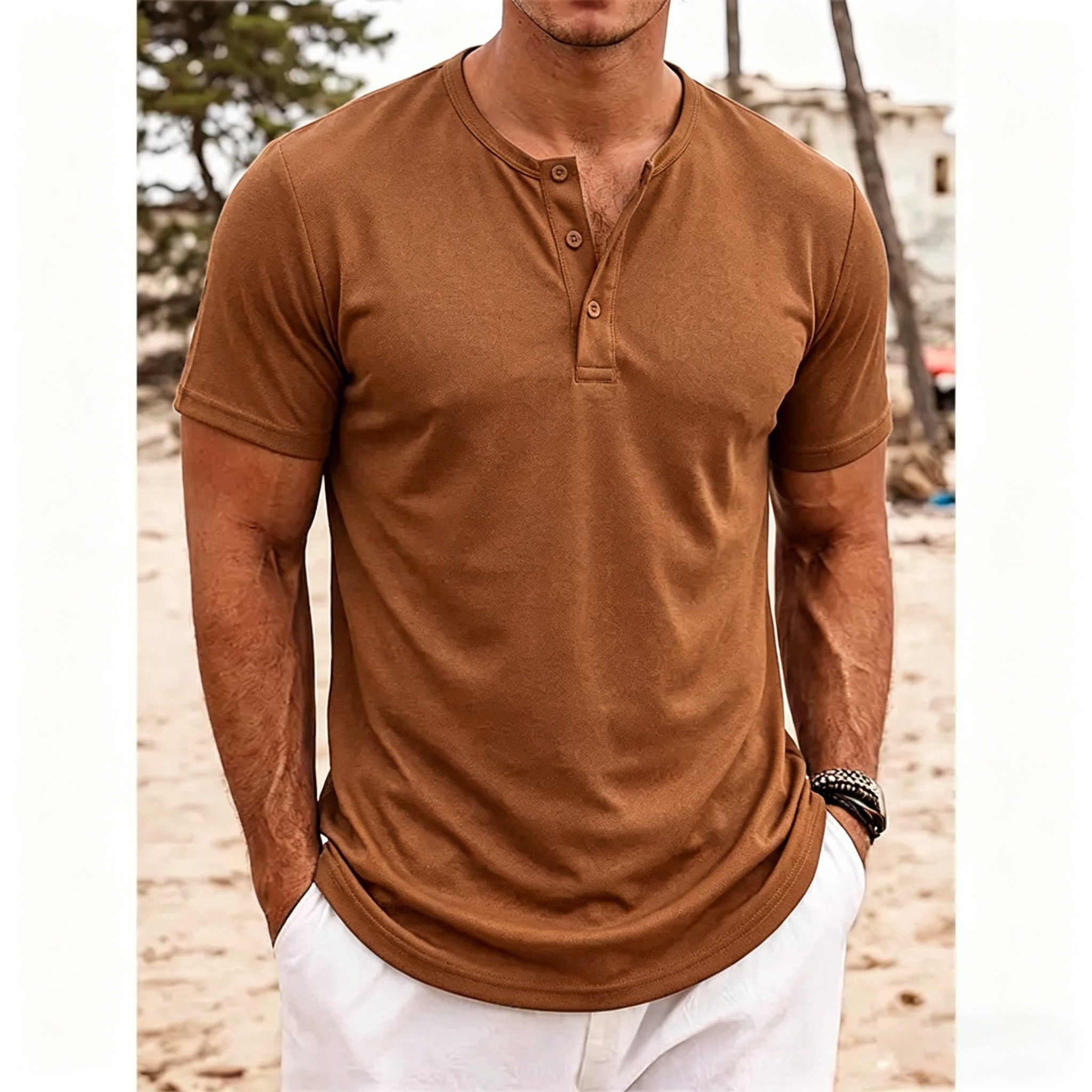 Men’s 8-Pack Henley Shirts – Short Sleeve, Breathable, Casual Everyday & Beach Wear