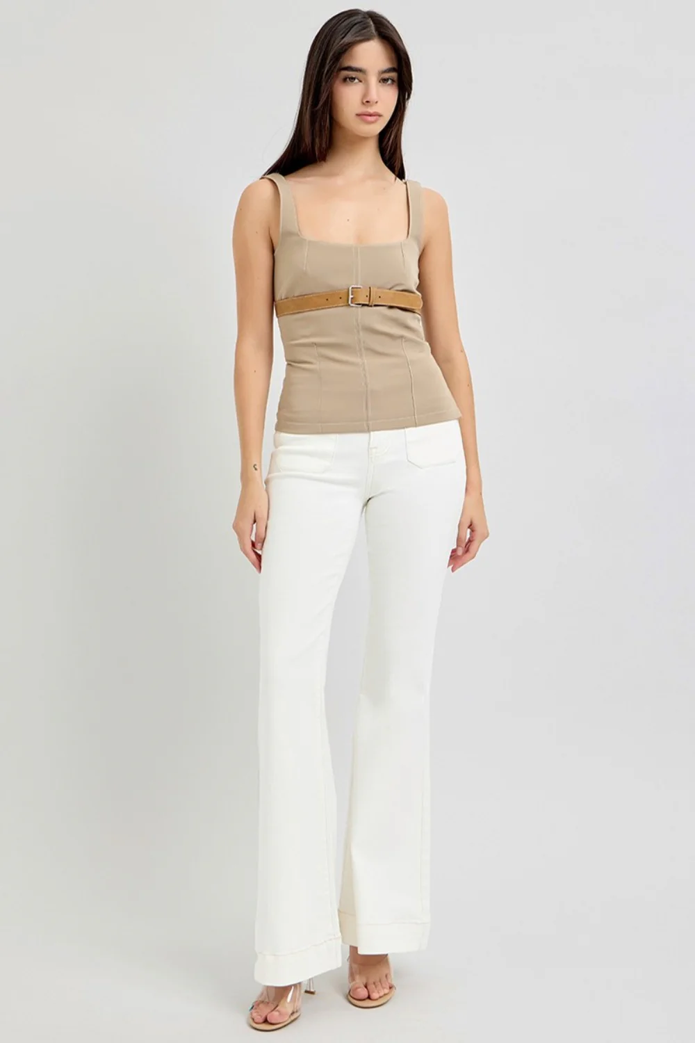 Full Size High Rise Front Patch Pocket Flare Jeans