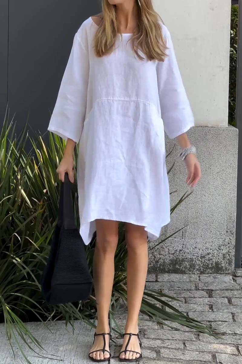 Women Casual solid color cotton and linen dress