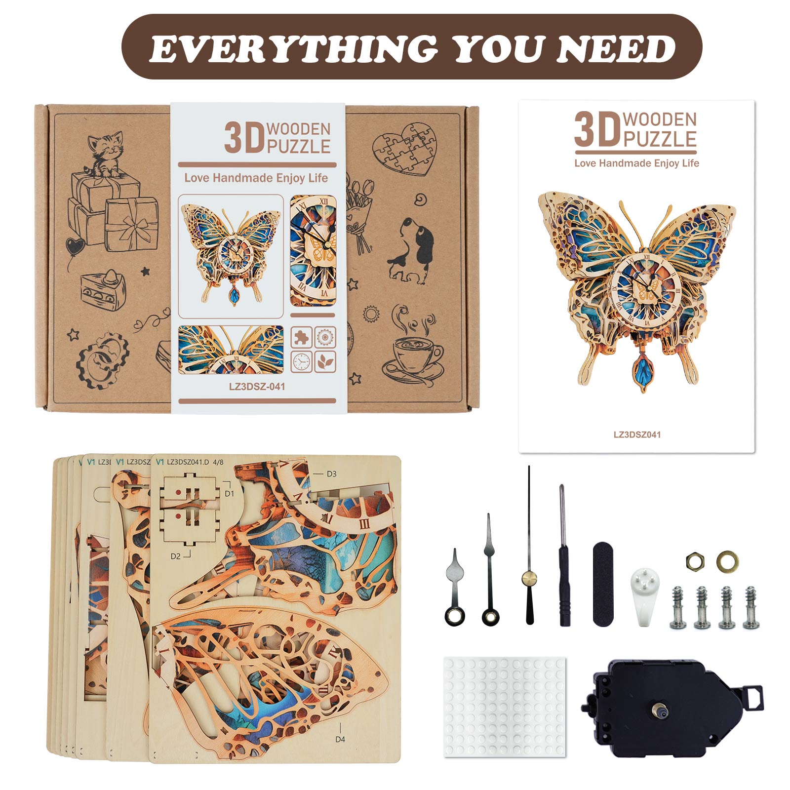 Butterfly DIY Wooden Clock, 3D Puzzle Craft Kit